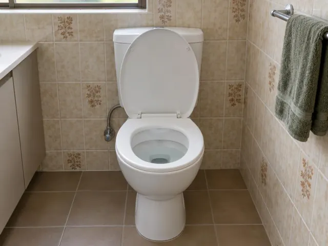 Clean white toilet in a tiled bathroom with towel rail and window in Rooty Hill